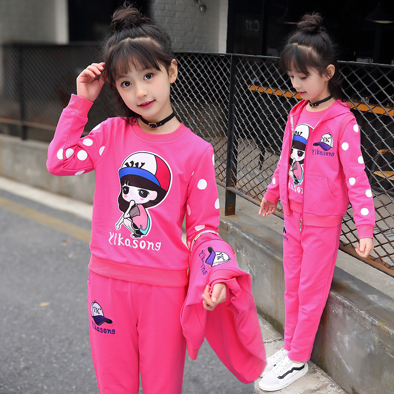 Midodo Kids Three-piece Sets For Girls Spring Autumn Girls Sportwears Hoodie Coats+T-shirts + Pants