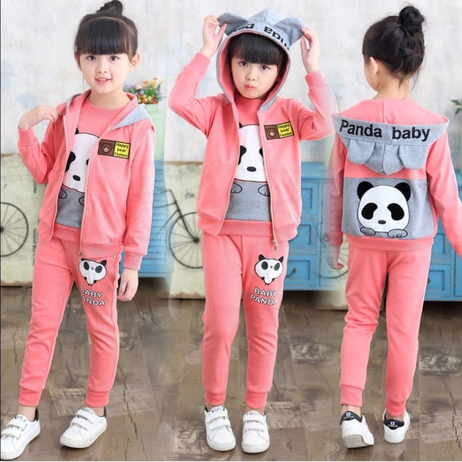 Midodo Kids Three-piece Sets For Girls Spring Autumn Girls Sportwears Hoodie Coats+T-shirts + Pants