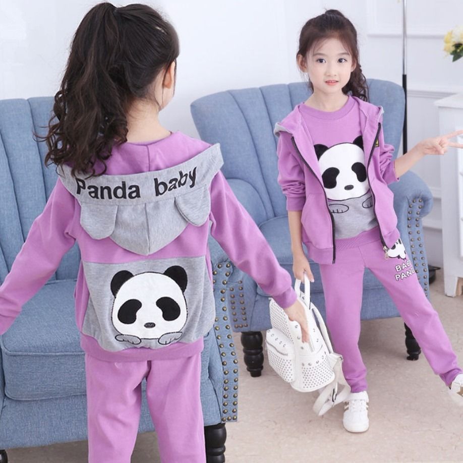 Midodo Kids Three-piece Sets For Girls Spring Autumn Girls Sportwears Hoodie Coats+T-shirts + Pants