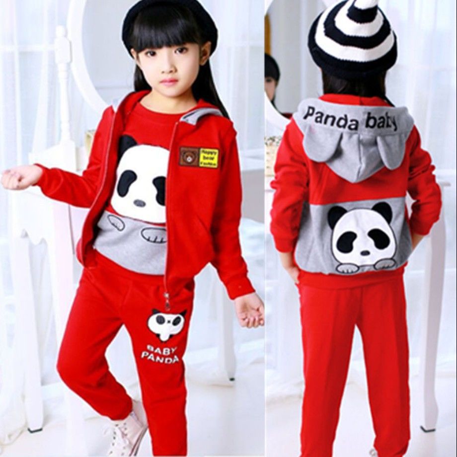 Midodo Kids Three-piece Sets For Girls Spring Autumn Girls Sportwears Hoodie Coats+T-shirts + Pants