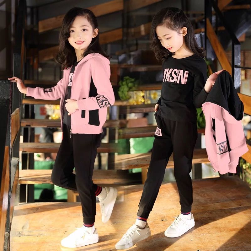 Midodo Kids Three-piece Sets For Girls Spring Autumn Girls Sportwears Hoodie Coats+T-shirts + Pants