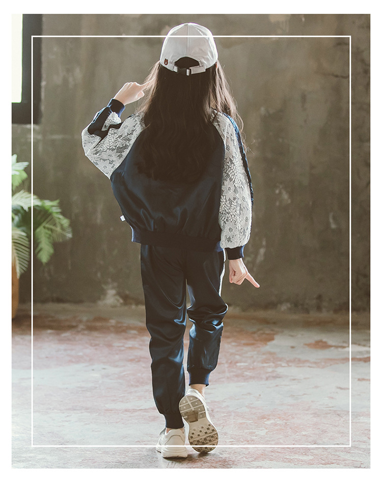 Midodo Kids Sports Girls Clothing Sets Lace Tops + Pants 2 Piece Kids Tracksuits Casual Kids Outfit