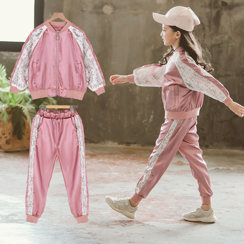 Midodo Kids Sports Girls Clothing Sets Lace Tops + Pants 2 Piece Kids Tracksuits Casual Kids Outfit