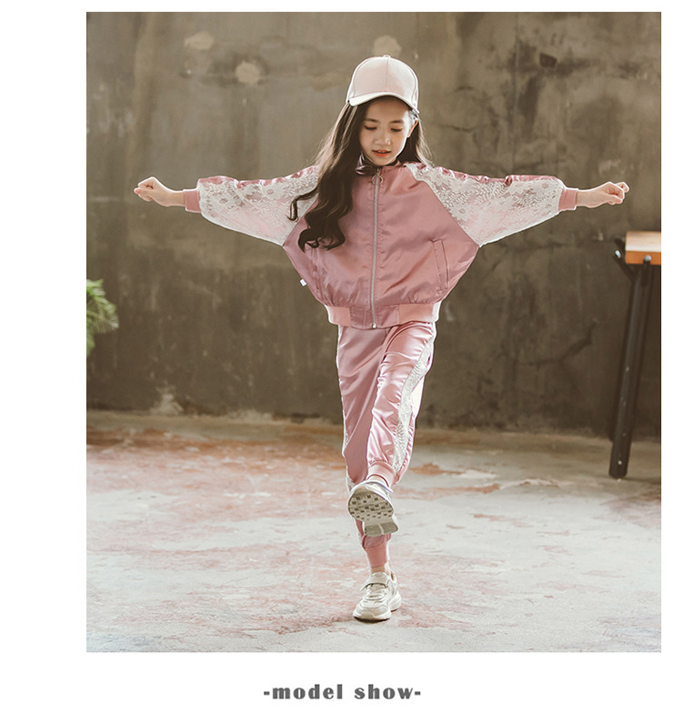 Midodo Kids Sports Girls Clothing Sets Lace Tops + Pants 2 Piece Kids Tracksuits Casual Kids Outfit