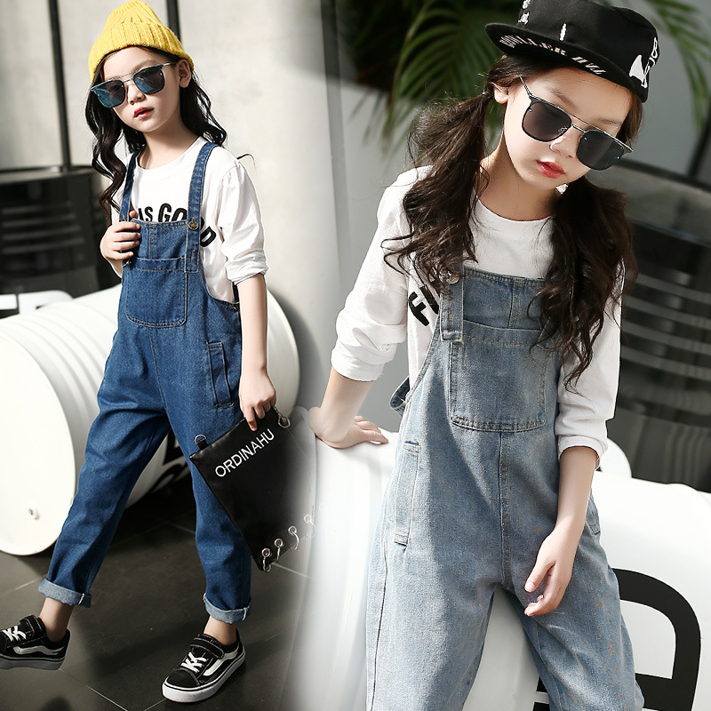 Baby Girls Jeans for Kids Denim Overalls Simple Casual Jeans Pants Denim Jumpsuit 4-14T 18957