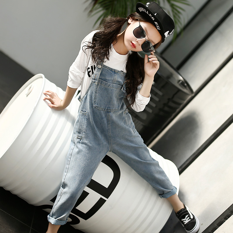 Baby Girls Jeans for Kids Denim Overalls Simple Casual Jeans Pants Denim Jumpsuit 4-14T 18957
