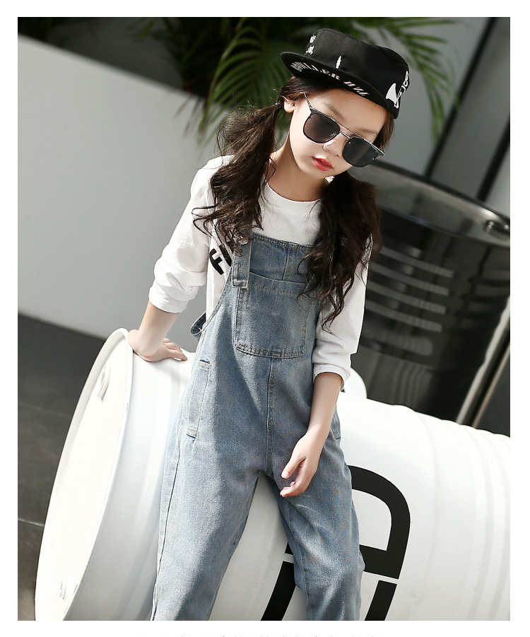 Baby Girls Jeans for Kids Denim Overalls Simple Casual Jeans Pants Denim Jumpsuit 4-14T 18957