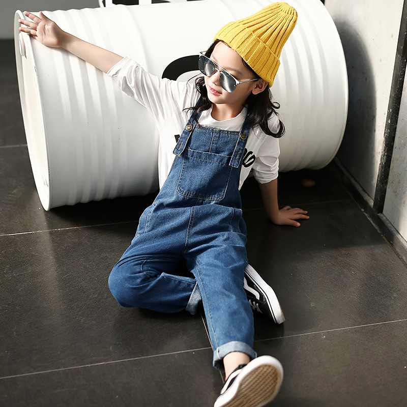 Baby Girls Jeans for Kids Denim Overalls Simple Casual Jeans Pants Denim Jumpsuit 4-14T 18957
