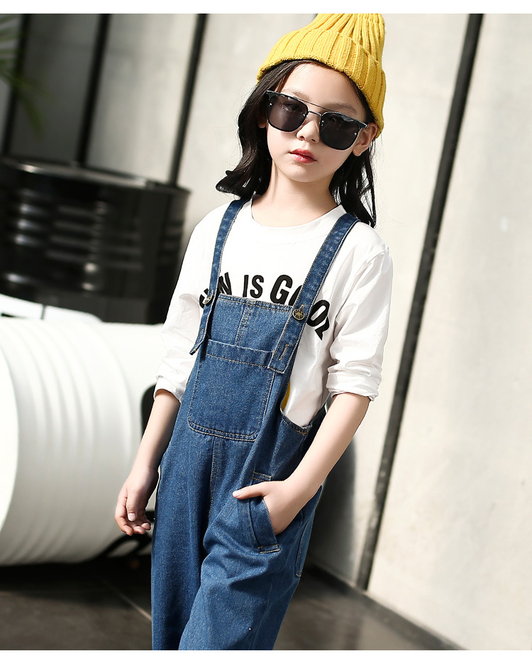 Baby Girls Jeans for Kids Denim Overalls Simple Casual Jeans Pants Denim Jumpsuit 4-14T 18957