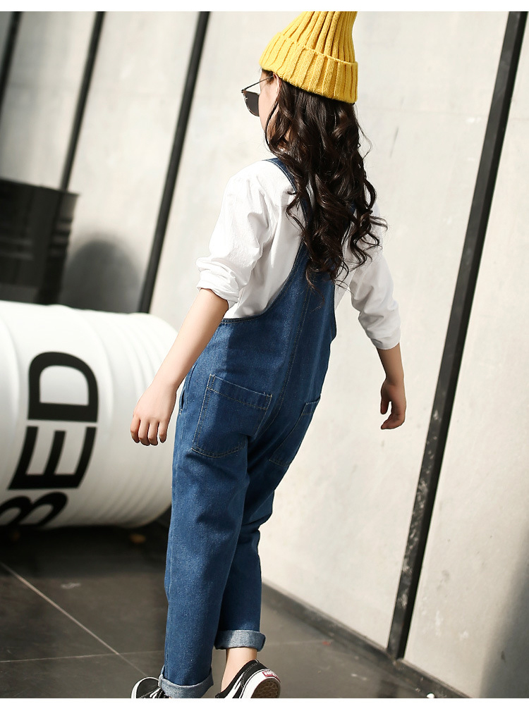 Baby Girls Jeans for Kids Denim Overalls Simple Casual Jeans Pants Denim Jumpsuit 4-14T 18957