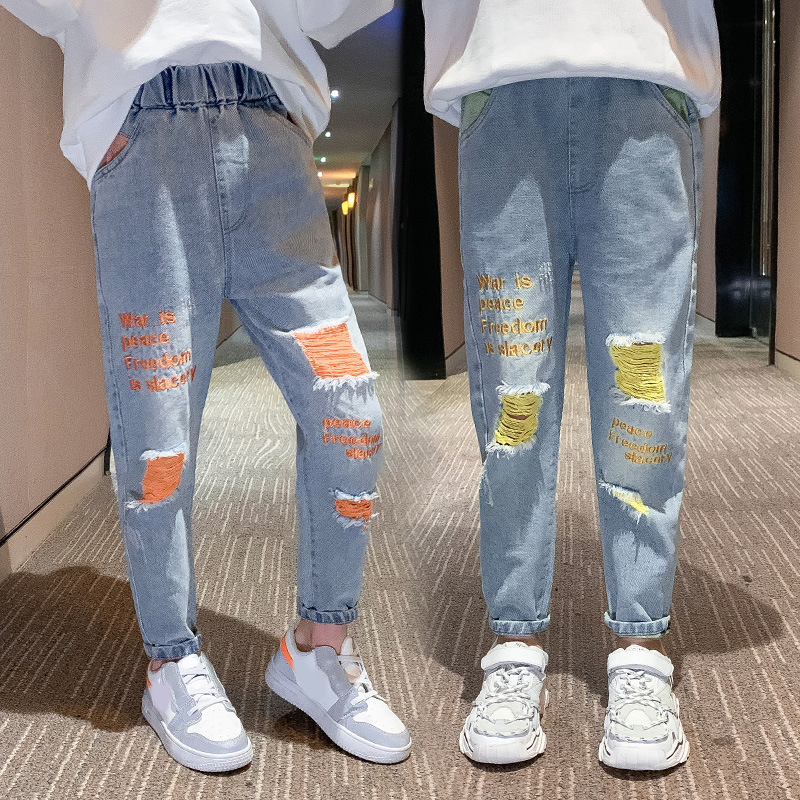 Kids Hole Trousers For Girls Denim Pants Spring Girls Jeans Children Boys Hole Jeans  18918