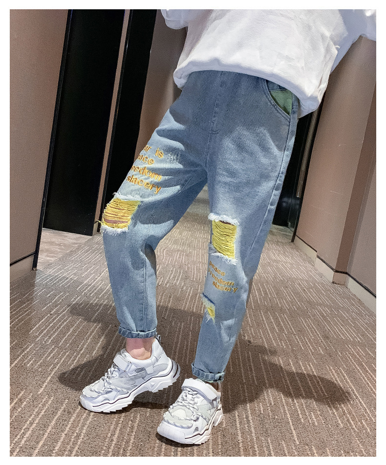 Kids Hole Trousers For Girls Denim Pants Spring Girls Jeans Children Boys Hole Jeans  18918