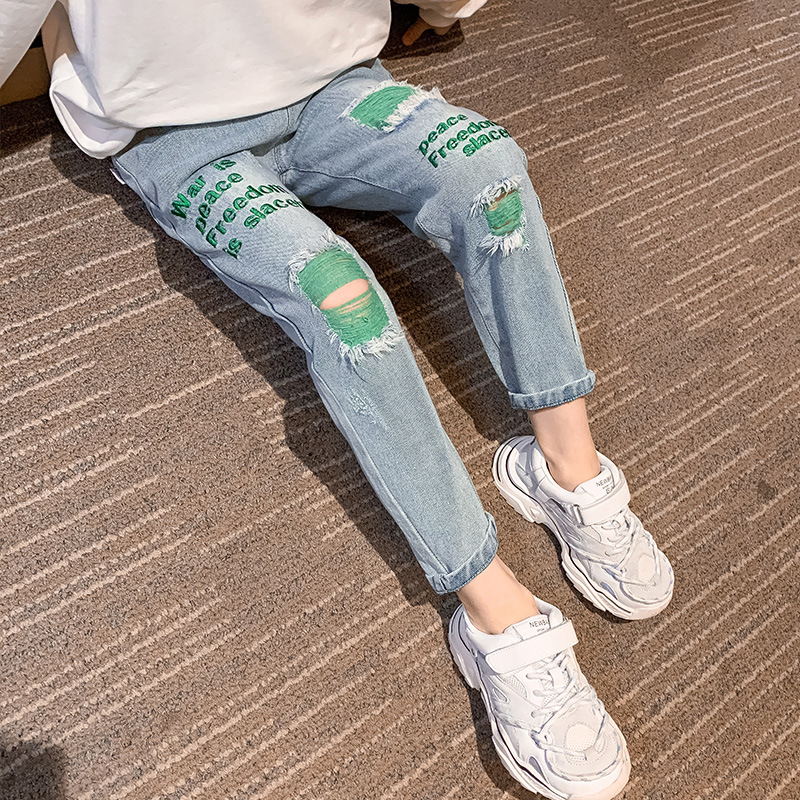 Kids Hole Trousers For Girls Denim Pants Spring Girls Jeans Children Boys Hole Jeans  18918