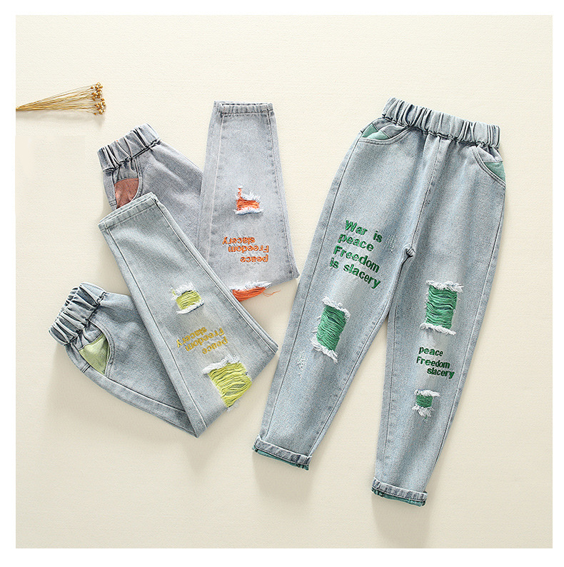 Kids Hole Trousers For Girls Denim Pants Spring Girls Jeans Children Boys Hole Jeans  18918
