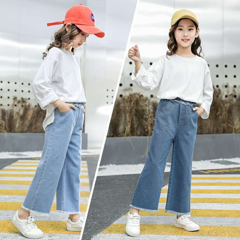 Teenage Girls Jeans Cotton Loose Pants Spring Kids Clothes Baby Wide Leg Jeans Casual Trousers 18909
