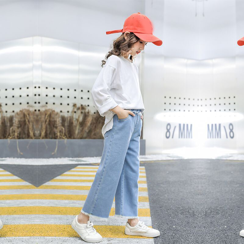Teenage Girls Jeans Cotton Loose Pants Spring Kids Clothes Baby Wide Leg Jeans Casual Trousers 18909