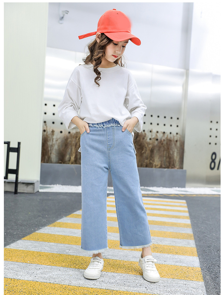 Teenage Girls Jeans Cotton Loose Pants Spring Kids Clothes Baby Wide Leg Jeans Casual Trousers 18909