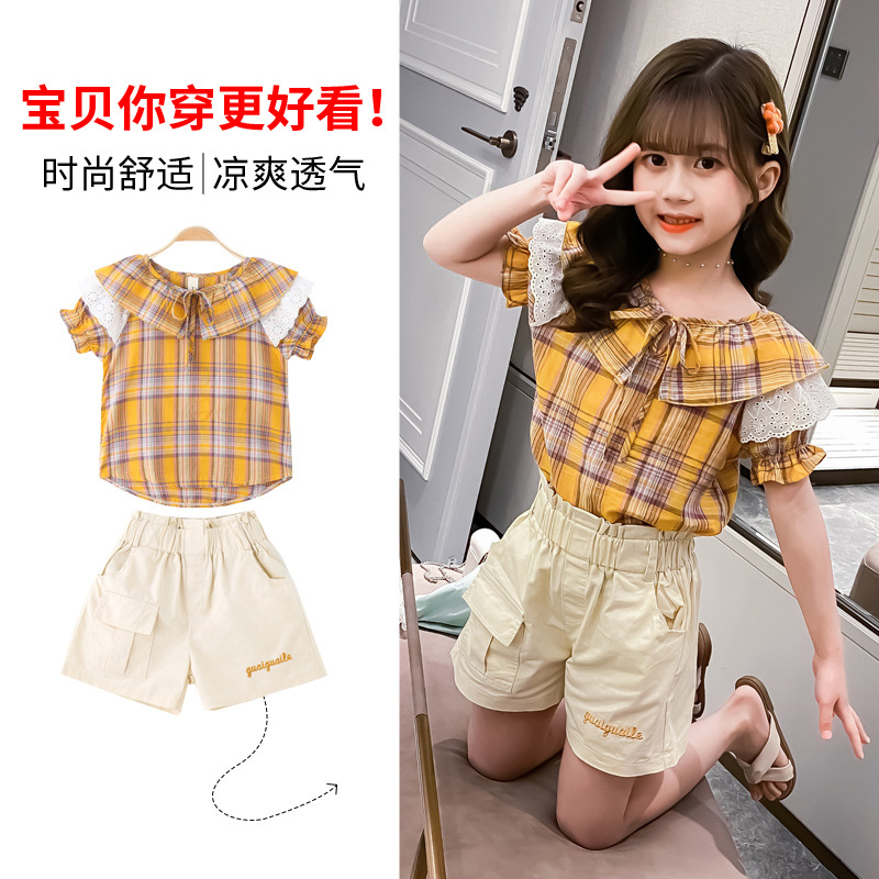Kids Girls Clothing Sets Short Sleeve Shirt & Shorts 2Pcs Summer Girls Outfits 2-12 Yrs 19232