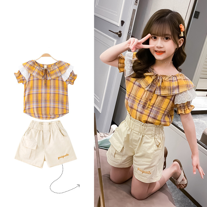 Kids Girls Clothing Sets Short Sleeve Shirt & Shorts 2Pcs Summer Girls Outfits 2-12 Yrs 19232