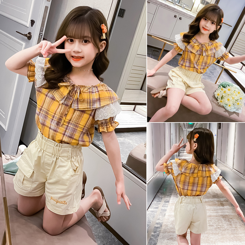 Kids Girls Clothing Sets Short Sleeve Shirt & Shorts 2Pcs Summer Girls Outfits 2-12 Yrs 19232