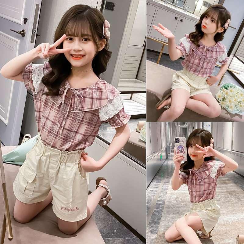 Kids Girls Clothing Sets Short Sleeve Shirt & Shorts 2Pcs Summer Girls Outfits 2-12 Yrs 19232