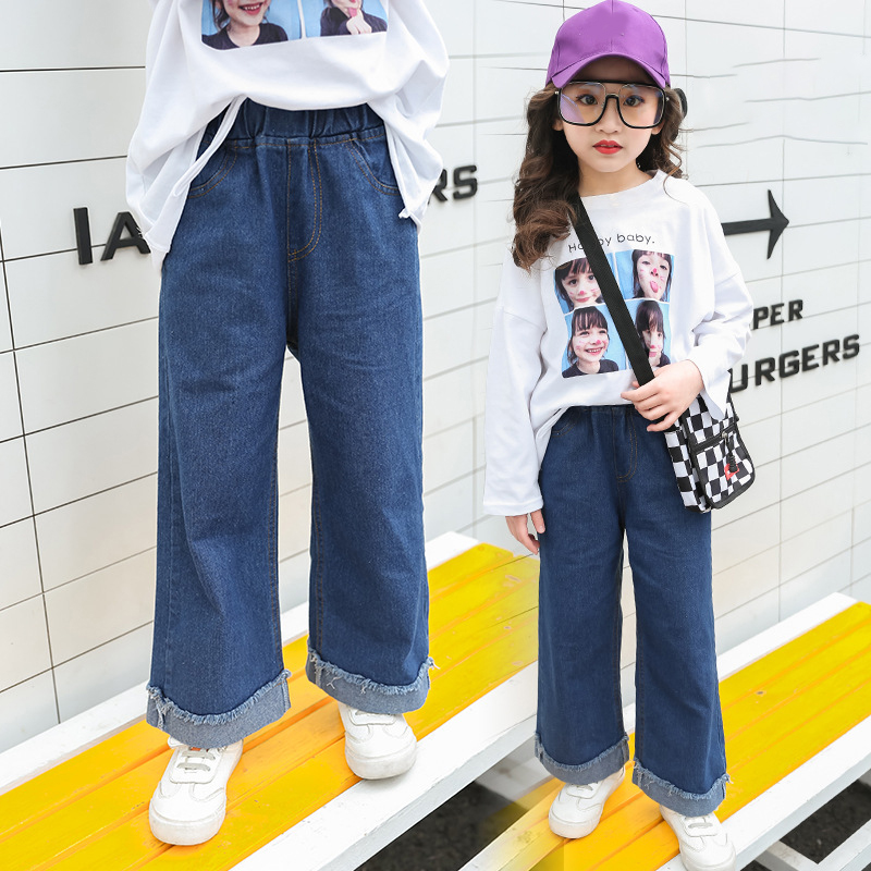 Kids Jeans Girl Wide Leg Pants Girls Denim Pants Elastic Waist Jeans For Girls  Casual Trousers