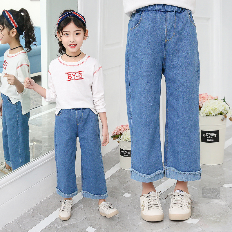 Kids Jeans Girl Wide Leg Pants Girls Denim Pants Elastic Waist Jeans For Girls  Casual Trousers