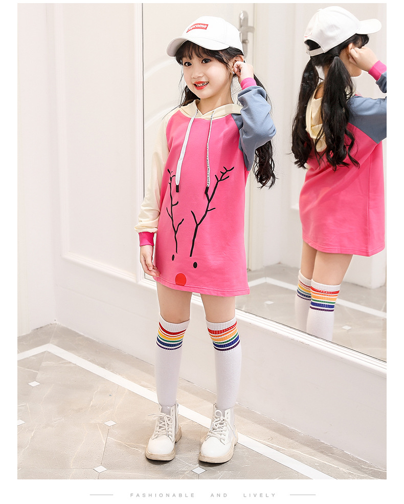 Baby Girls T-shirt Cotton Hooded Tops Children Clothing Long Sleeve Letter Long Bottoms