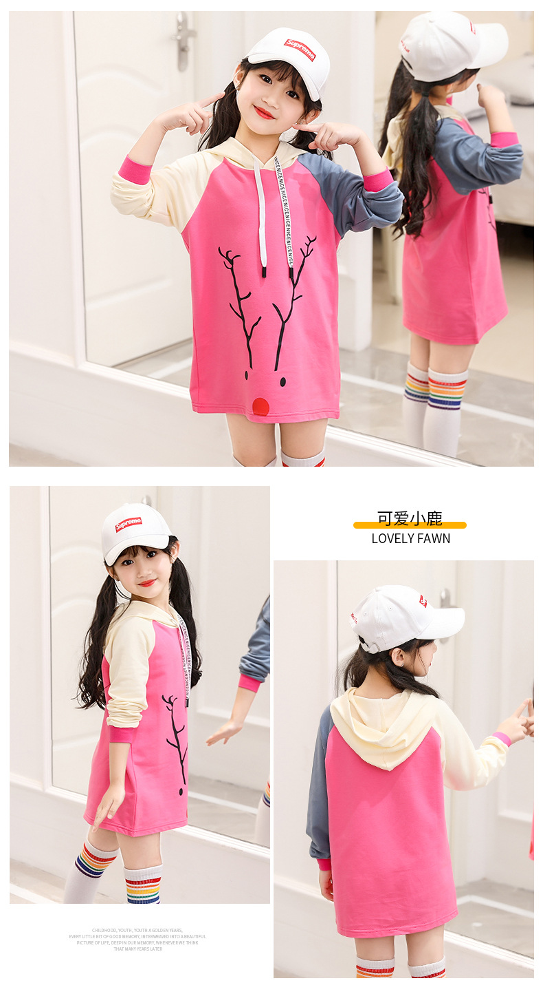 Baby Girls T-shirt Cotton Hooded Tops Children Clothing Long Sleeve Letter Long Bottoms