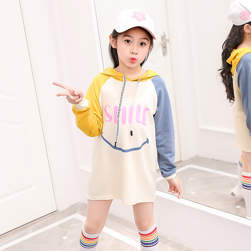 Baby Girls T-shirt Cotton Hooded Tops Children Clothing Long Sleeve Letter Long Bottoms