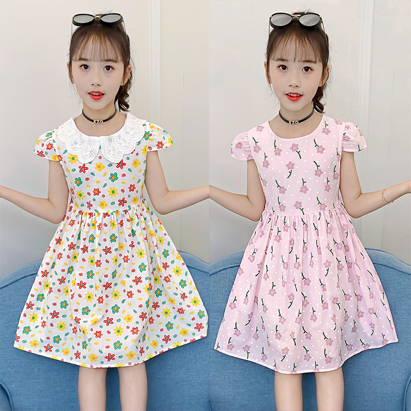 Midodo Kids Dress for Girls Summer Print Dress Cotton Princess Dress Girl Clothing Short Sleeve 2-12
