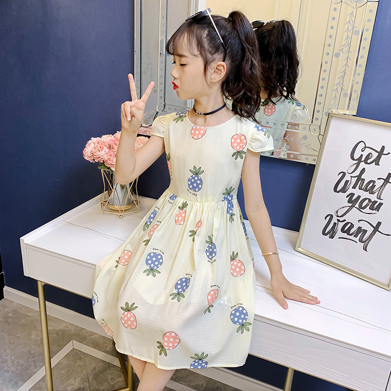 Midodo Kids Dress for Girls Summer Print Dress Cotton Princess Dress Girl Clothing Short Sleeve 2-12