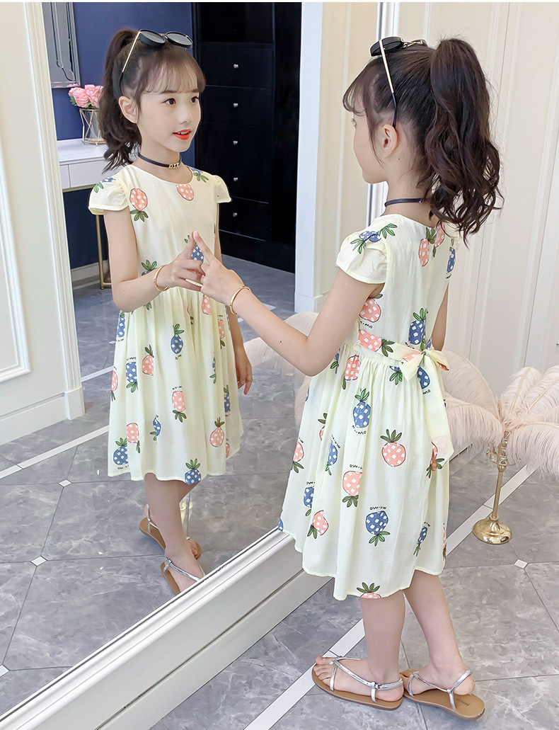 Midodo Kids Dress for Girls Summer Print Dress Cotton Princess Dress Girl Clothing Short Sleeve 2-12