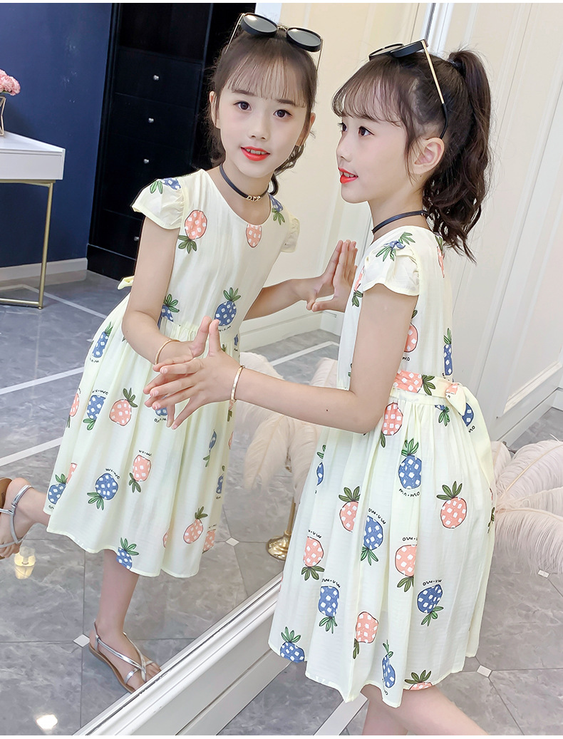 Midodo Kids Dress for Girls Summer Print Dress Cotton Princess Dress Girl Clothing Short Sleeve 2-12