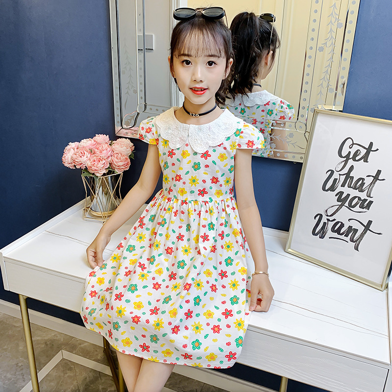 Midodo Kids Dress for Girls Summer Print Dress Cotton Princess Dress Girl Clothing Short Sleeve 2-12