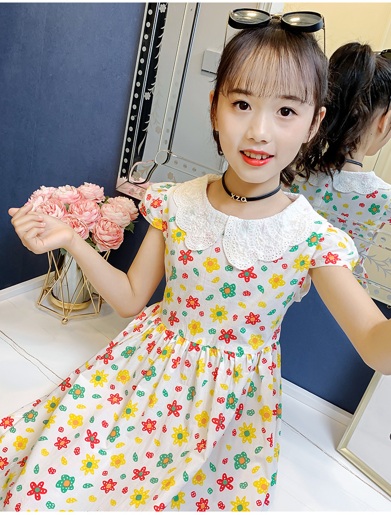 Midodo Kids Dress for Girls Summer Print Dress Cotton Princess Dress Girl Clothing Short Sleeve 2-12