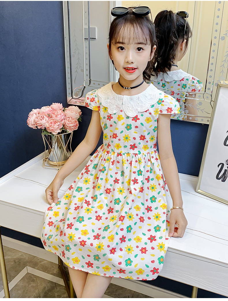 Midodo Kids Dress for Girls Summer Print Dress Cotton Princess Dress Girl Clothing Short Sleeve 2-12