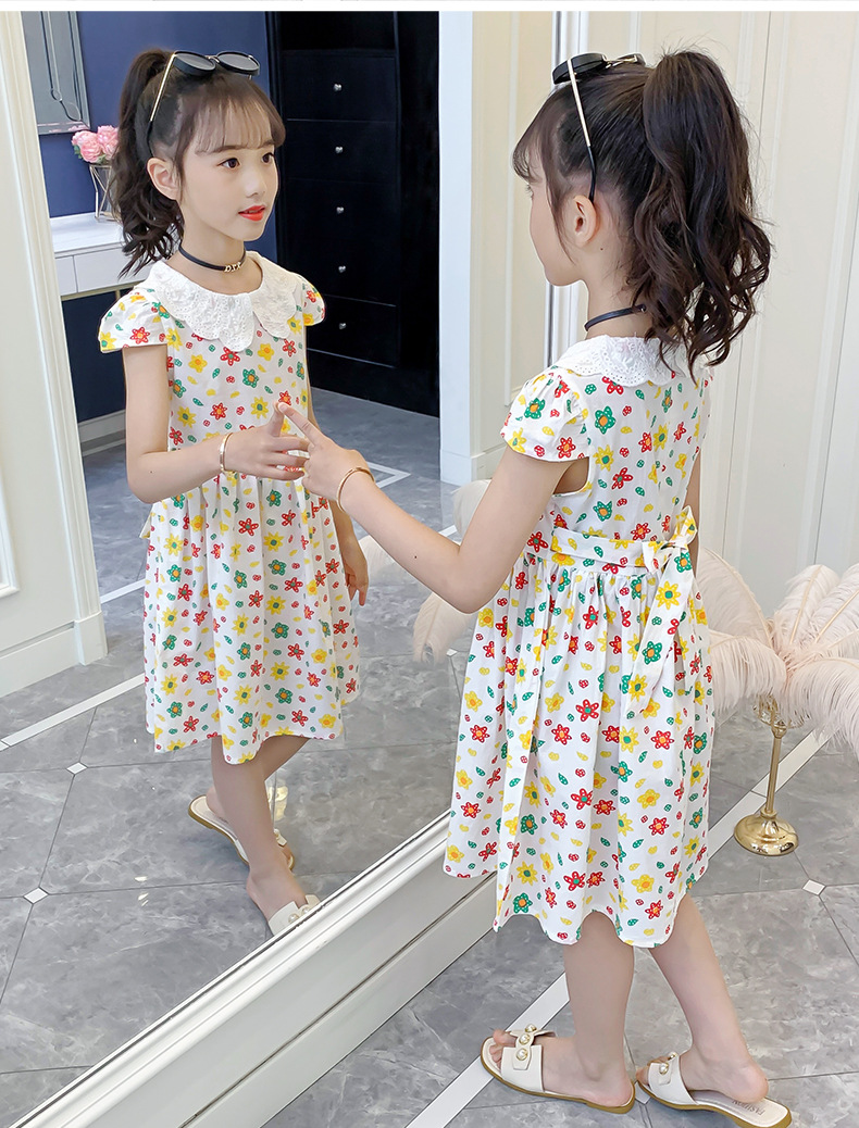 Midodo Kids Dress for Girls Summer Print Dress Cotton Princess Dress Girl Clothing Short Sleeve 2-12
