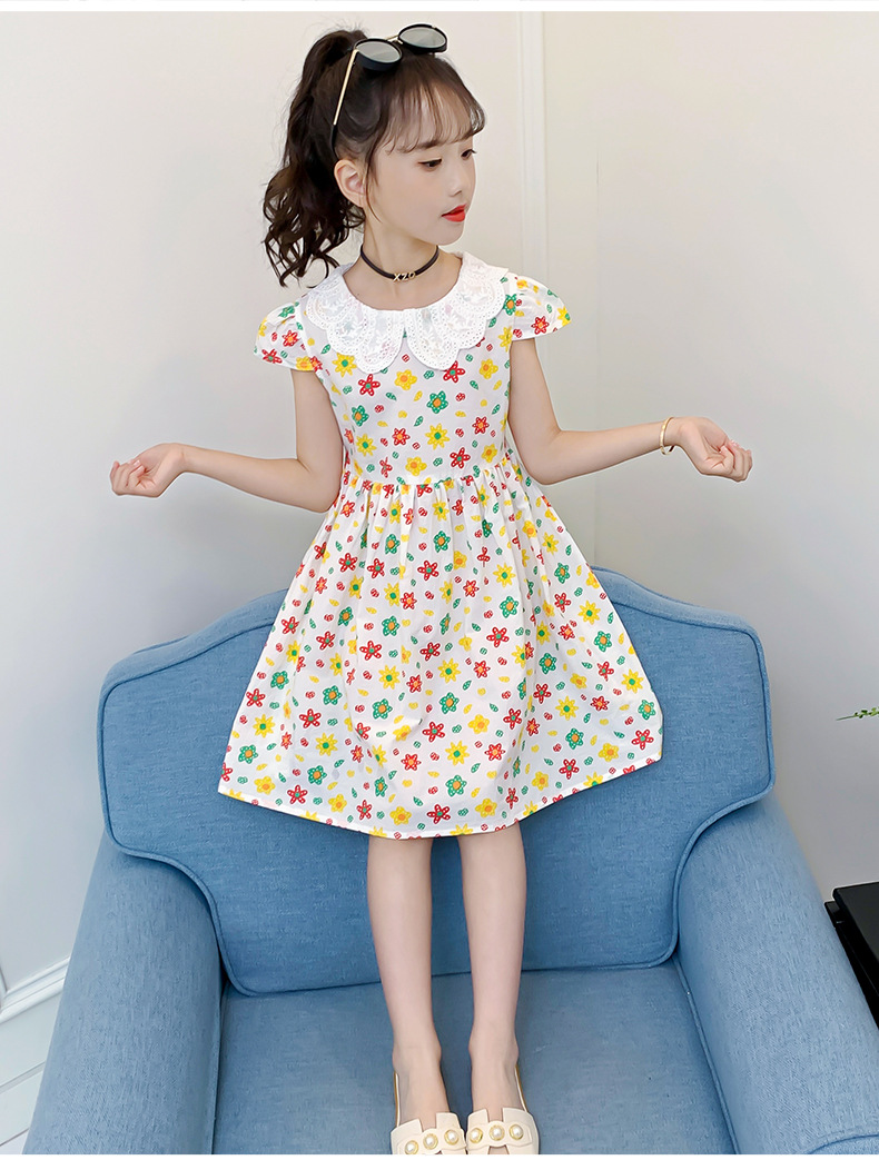 Midodo Kids Dress for Girls Summer Print Dress Cotton Princess Dress Girl Clothing Short Sleeve 2-12