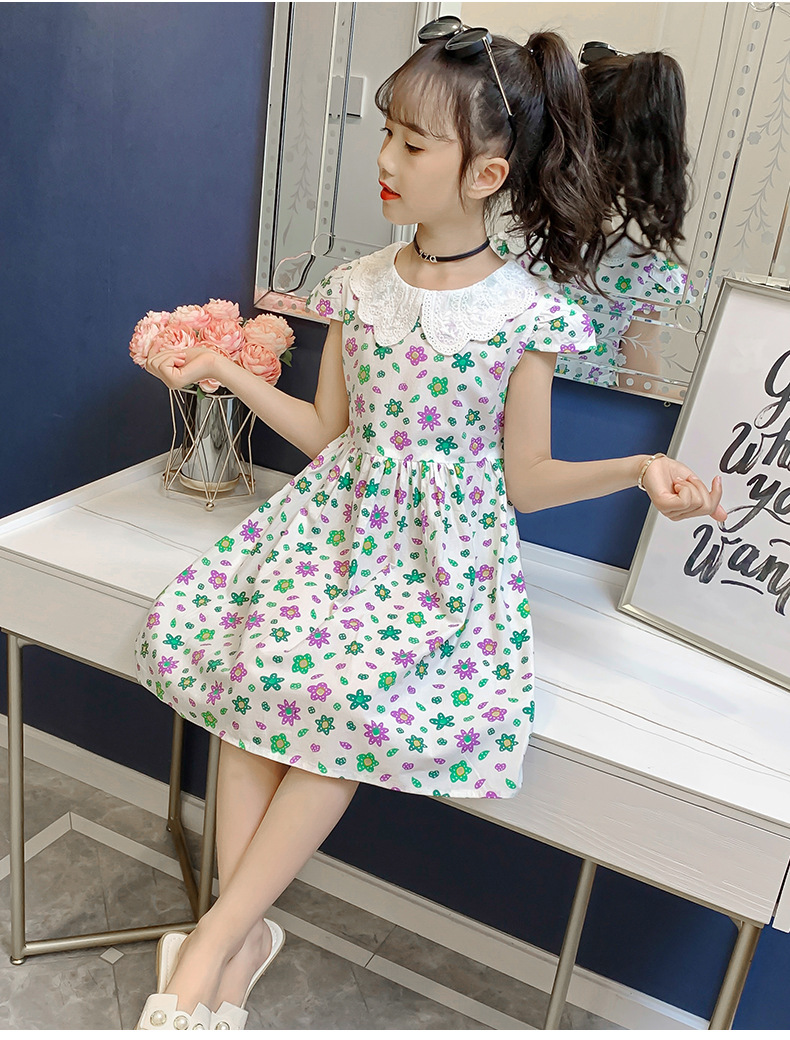 Midodo Kids Dress for Girls Summer Print Dress Cotton Princess Dress Girl Clothing Short Sleeve 2-12