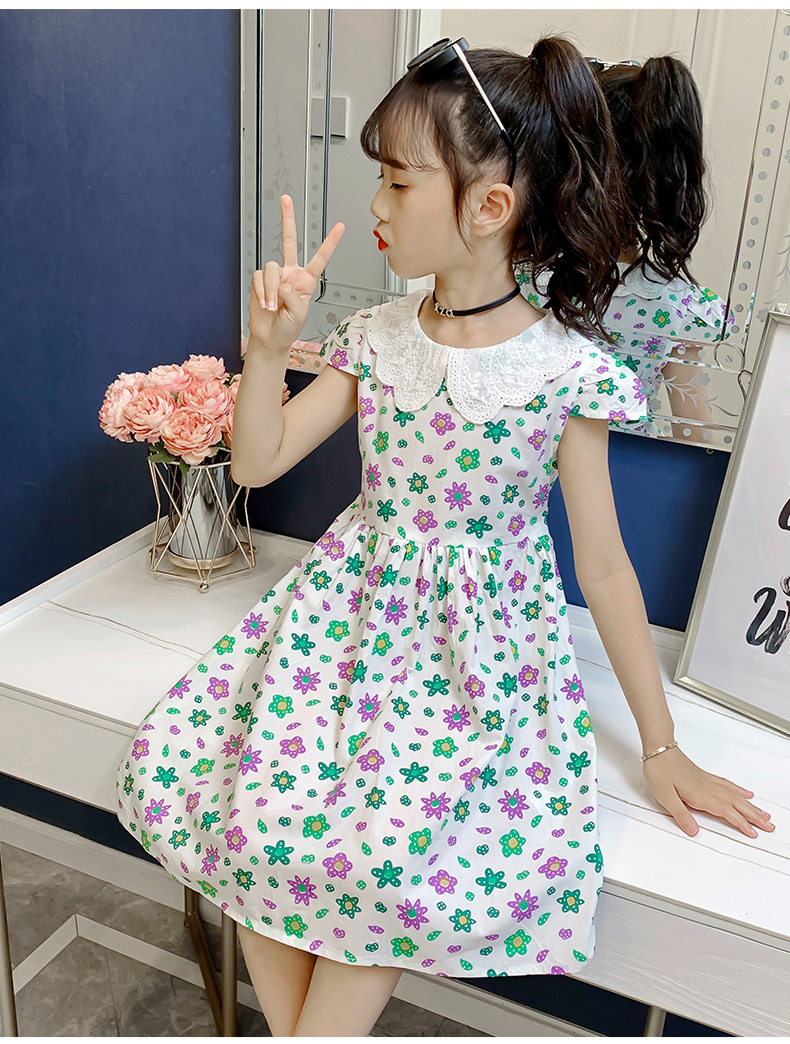 Midodo Kids Dress for Girls Summer Print Dress Cotton Princess Dress Girl Clothing Short Sleeve 2-12