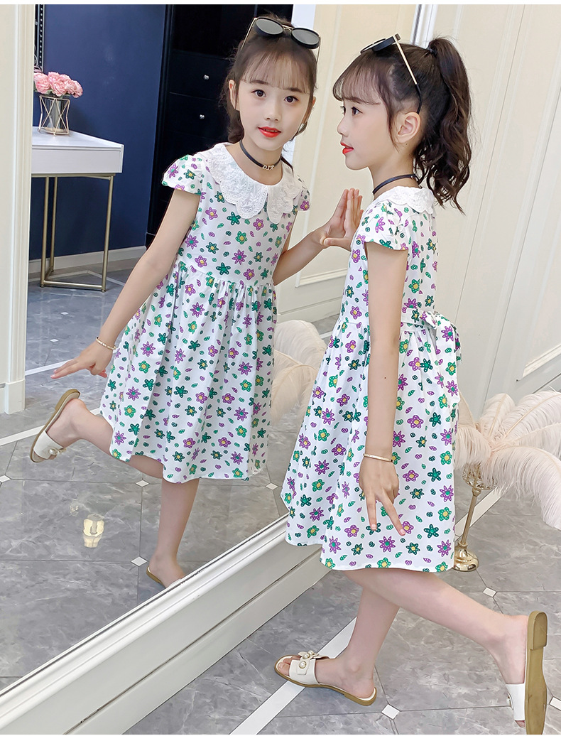 Midodo Kids Dress for Girls Summer Print Dress Cotton Princess Dress Girl Clothing Short Sleeve 2-12