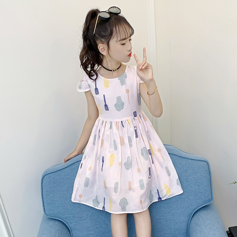 Midodo Kids Dress for Girls Summer Print Dress Cotton Princess Dress Girl Clothing Short Sleeve 2-12