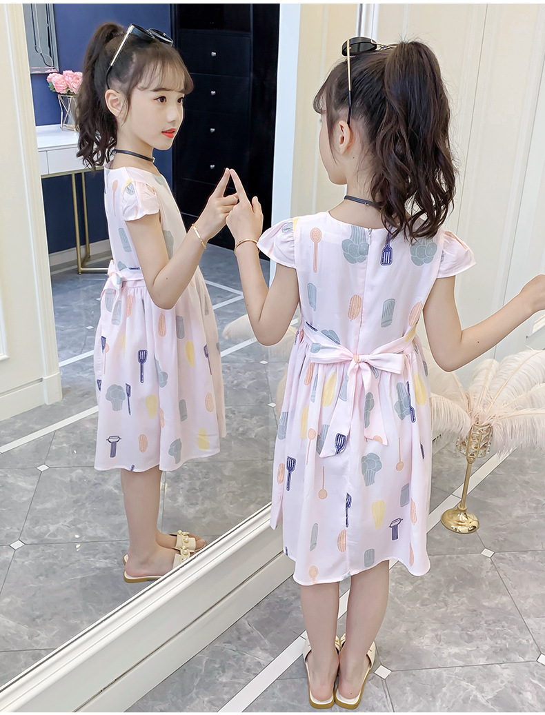 Midodo Kids Dress for Girls Summer Print Dress Cotton Princess Dress Girl Clothing Short Sleeve 2-12