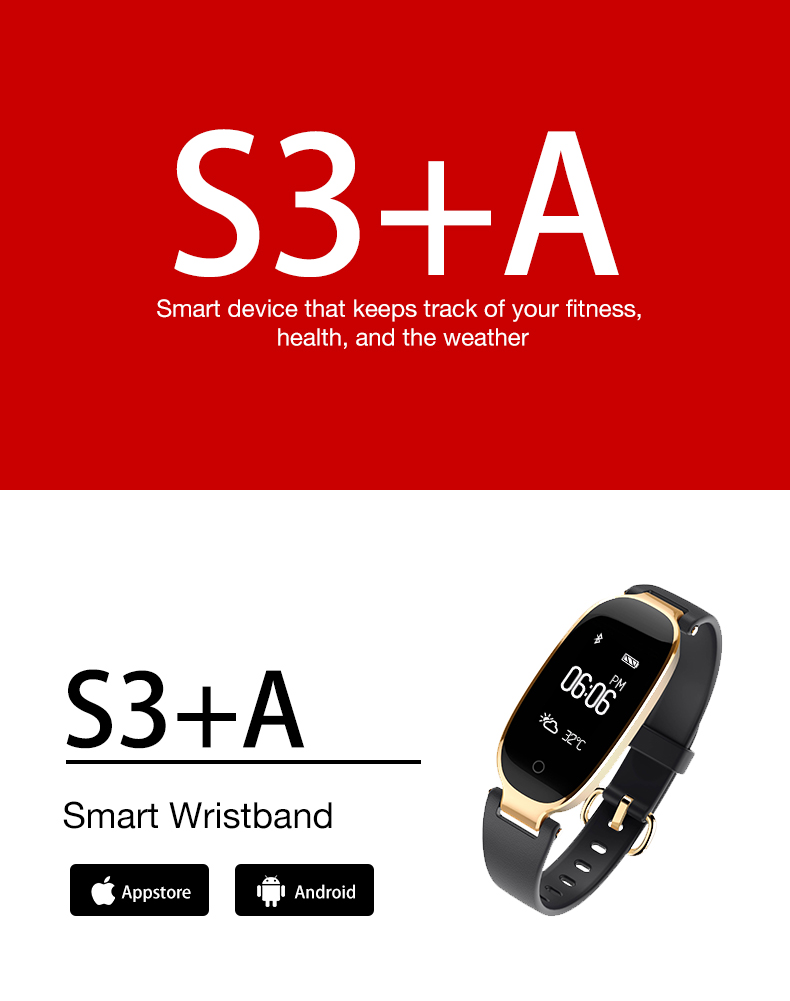 Bluetooth Waterproof S3 Smart Watch Fashion Women Ladies Heart Rate Monitor Smartwatch yellow S3 K-gold + black a 6