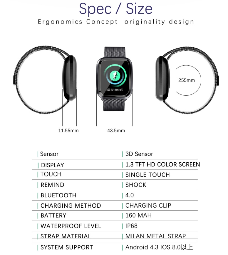 New L18 smart bracelet 1.3 color screen full metal heart rate blood pressure IP68 pedometer sleep silvery steel one 15