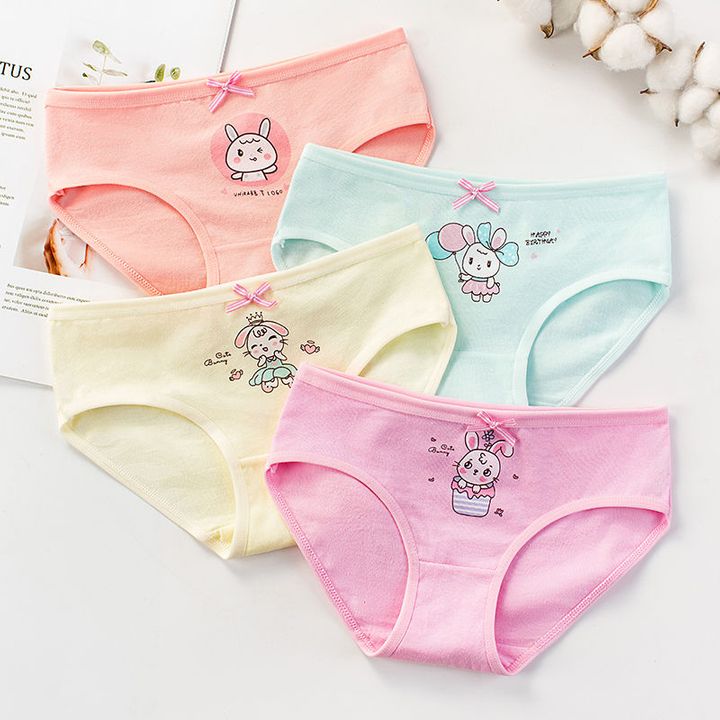 Cheap LANGSHA 4Pcs Soft Cotton Women's Panties Breathable Underwear Cartoon Cute  Girls Briefs Low-Rise