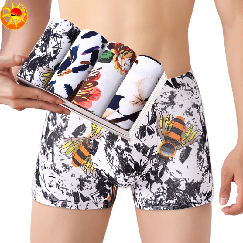 4 Pack Men's Breathable Underwear Fashion Underwear Boxer Briefs Chinese size Buy a larger size than usual Soft and comfortable breathable fabric underwear