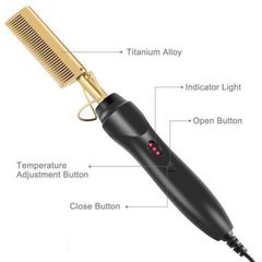 Hairdressing comb roll straight dual purpose electric heating comb straight hair comb hair curler black+gold 29.5*4.5*4.6cm