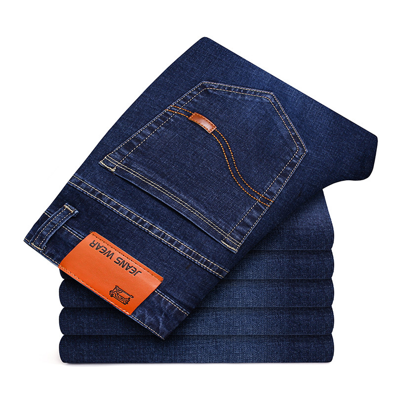 Men's Loose Straight Middle Waist Thin Jeans Boy's Leisure Youth Pants Men's Trousers Business pants Blue Mid-rise stretch  jeans Classic men's slacks